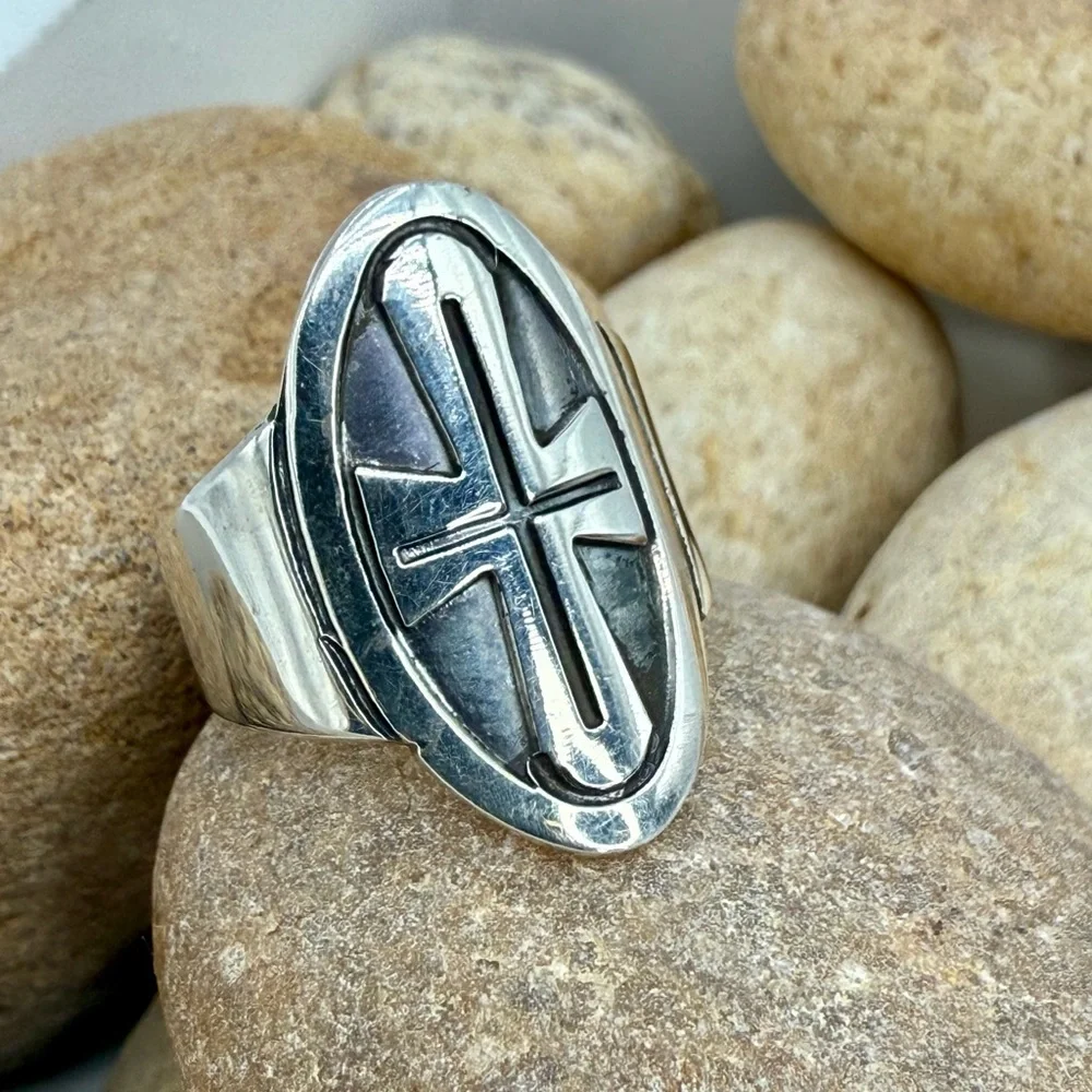 Sterling Silver Cross Ring Size 5 | Oval Shield Design | NWT | Faith Jewelry